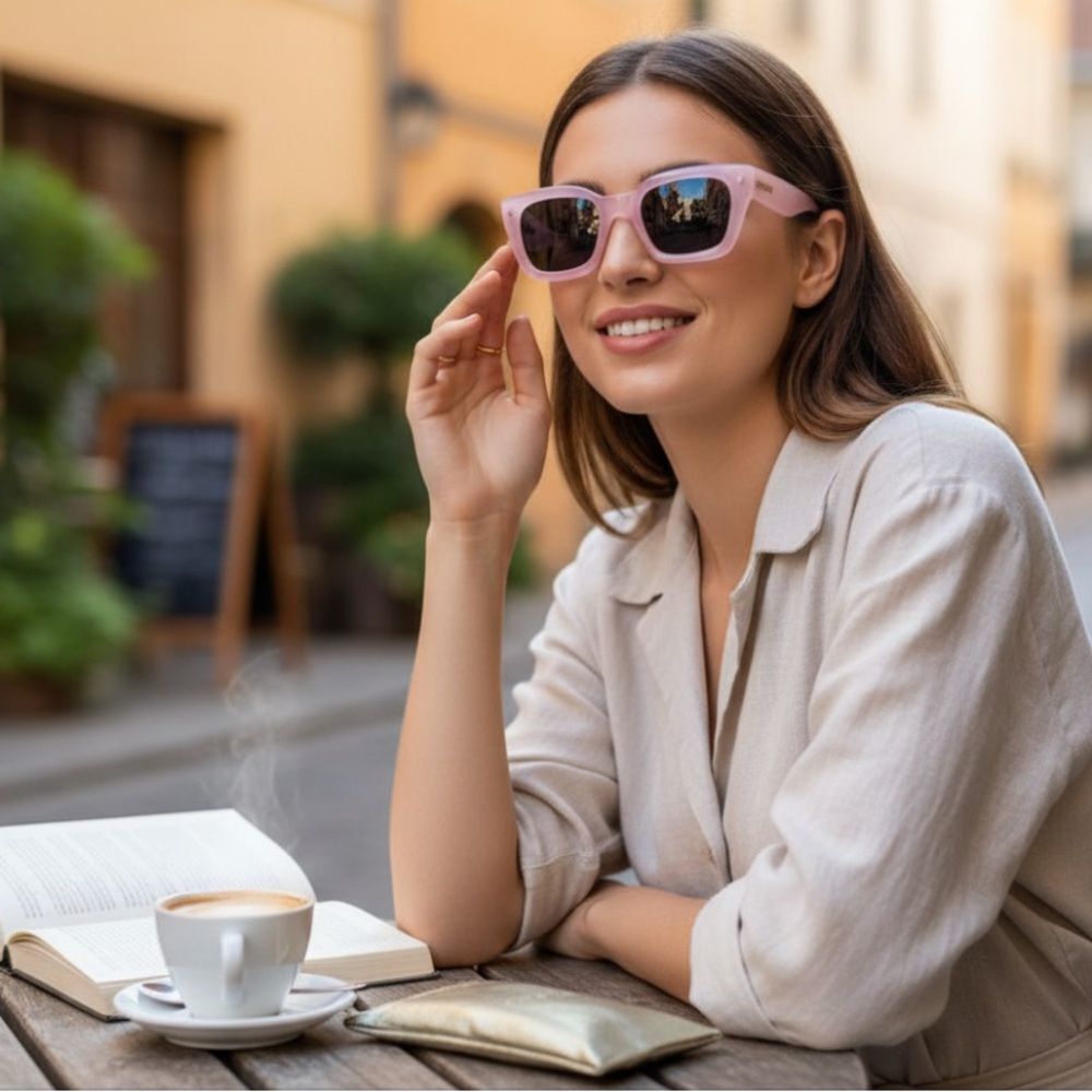 Women's Pink Square Sunglasses - Fashionable UV Shades
